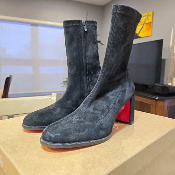NEW Christian Louboutin Stretchadoxa 70mm Heels Black Suede Boots Size 37 - Picture 4 of 12
